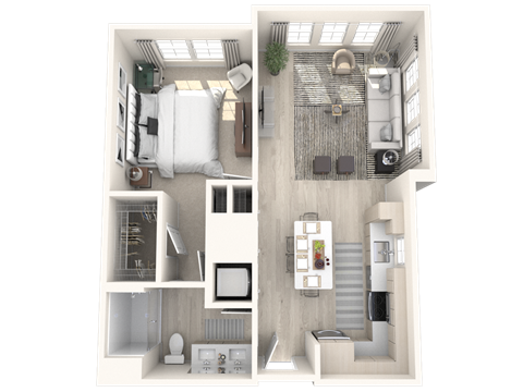 a floor plan of a bedroom with a bathroom and a living room